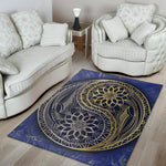 Gold And Grey Yin Yang Flower Print Area Rug
