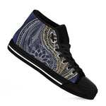 Gold And Grey Yin Yang Flower Print Black High Top Shoes