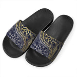Gold And Grey Yin Yang Flower Print Black Slide Sandals
