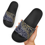 Gold And Grey Yin Yang Flower Print Black Slide Sandals