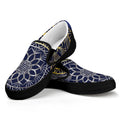 Gold And Grey Yin Yang Flower Print Black Slip On Sneakers