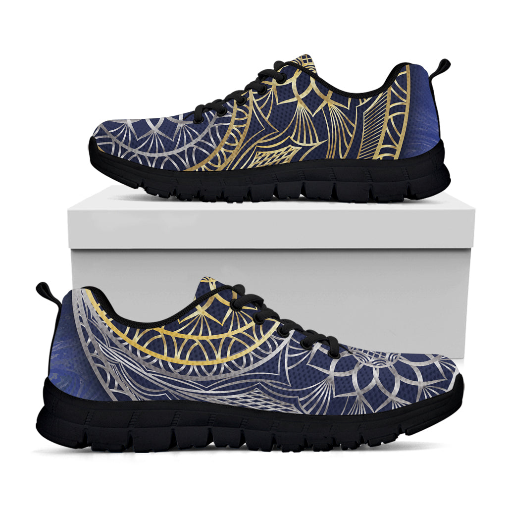 Gold And Grey Yin Yang Flower Print Black Sneakers