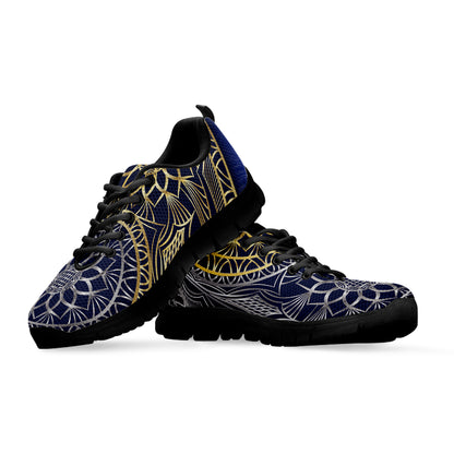 Gold And Grey Yin Yang Flower Print Black Sneakers
