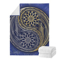 Gold And Grey Yin Yang Flower Print Blanket