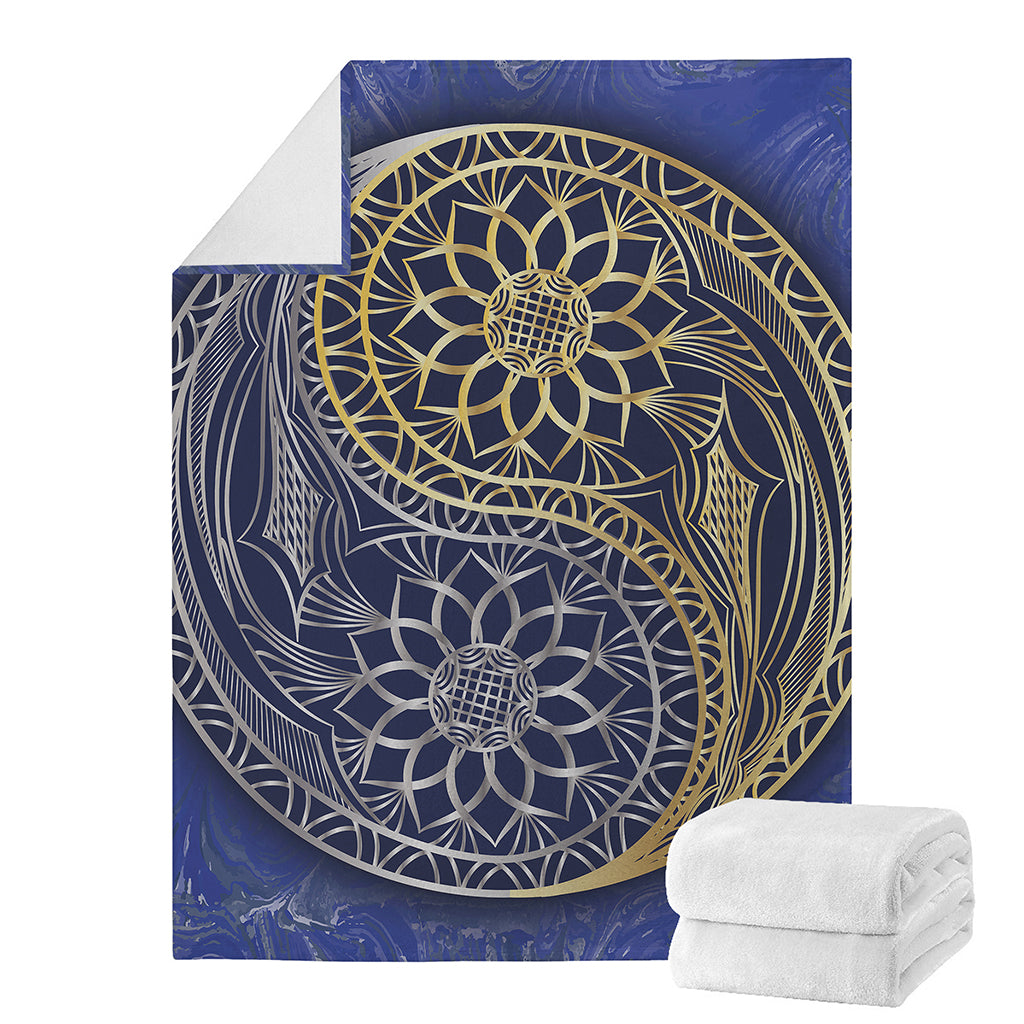 Gold And Grey Yin Yang Flower Print Blanket