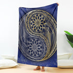 Gold And Grey Yin Yang Flower Print Blanket