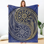 Gold And Grey Yin Yang Flower Print Blanket