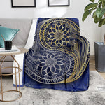 Gold And Grey Yin Yang Flower Print Blanket