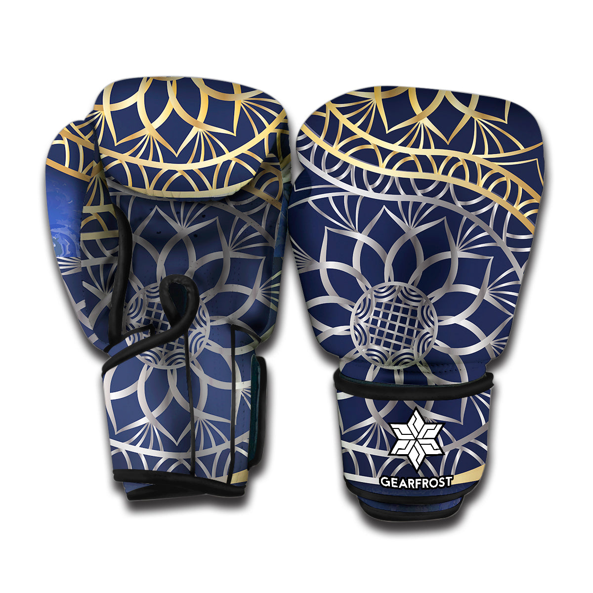 Gold And Grey Yin Yang Flower Print Boxing Gloves