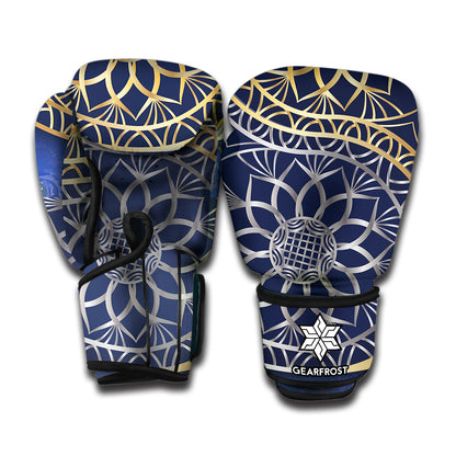 Gold And Grey Yin Yang Flower Print Boxing Gloves