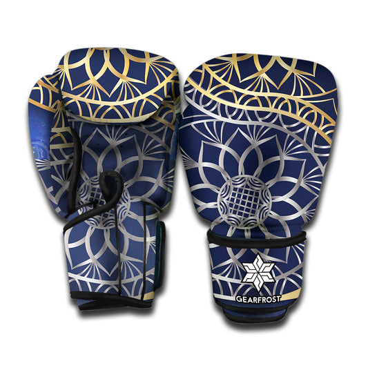 Gold And Grey Yin Yang Flower Print Boxing Gloves