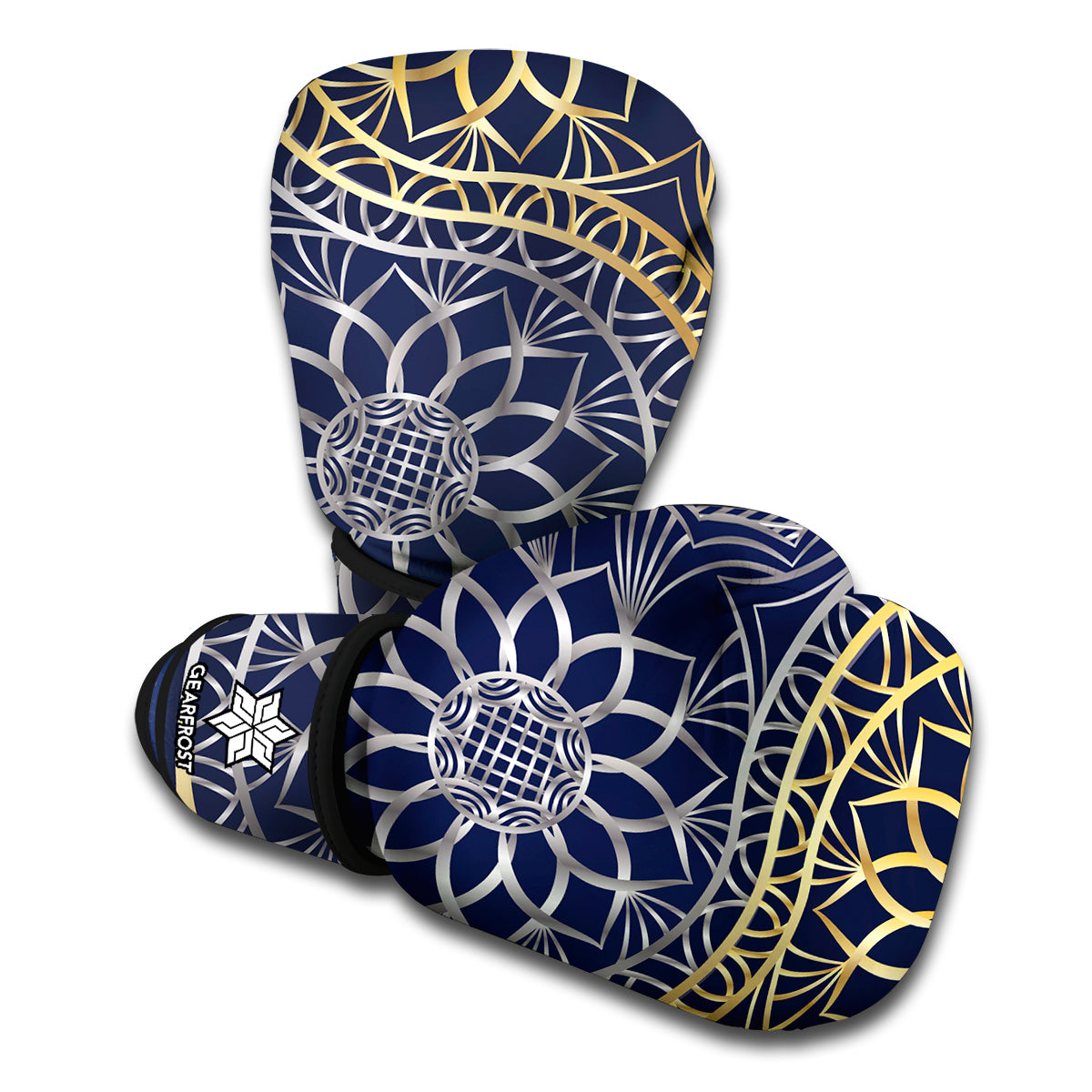 Gold And Grey Yin Yang Flower Print Boxing Gloves