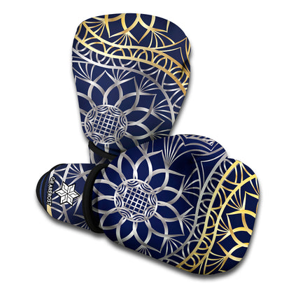 Gold And Grey Yin Yang Flower Print Boxing Gloves