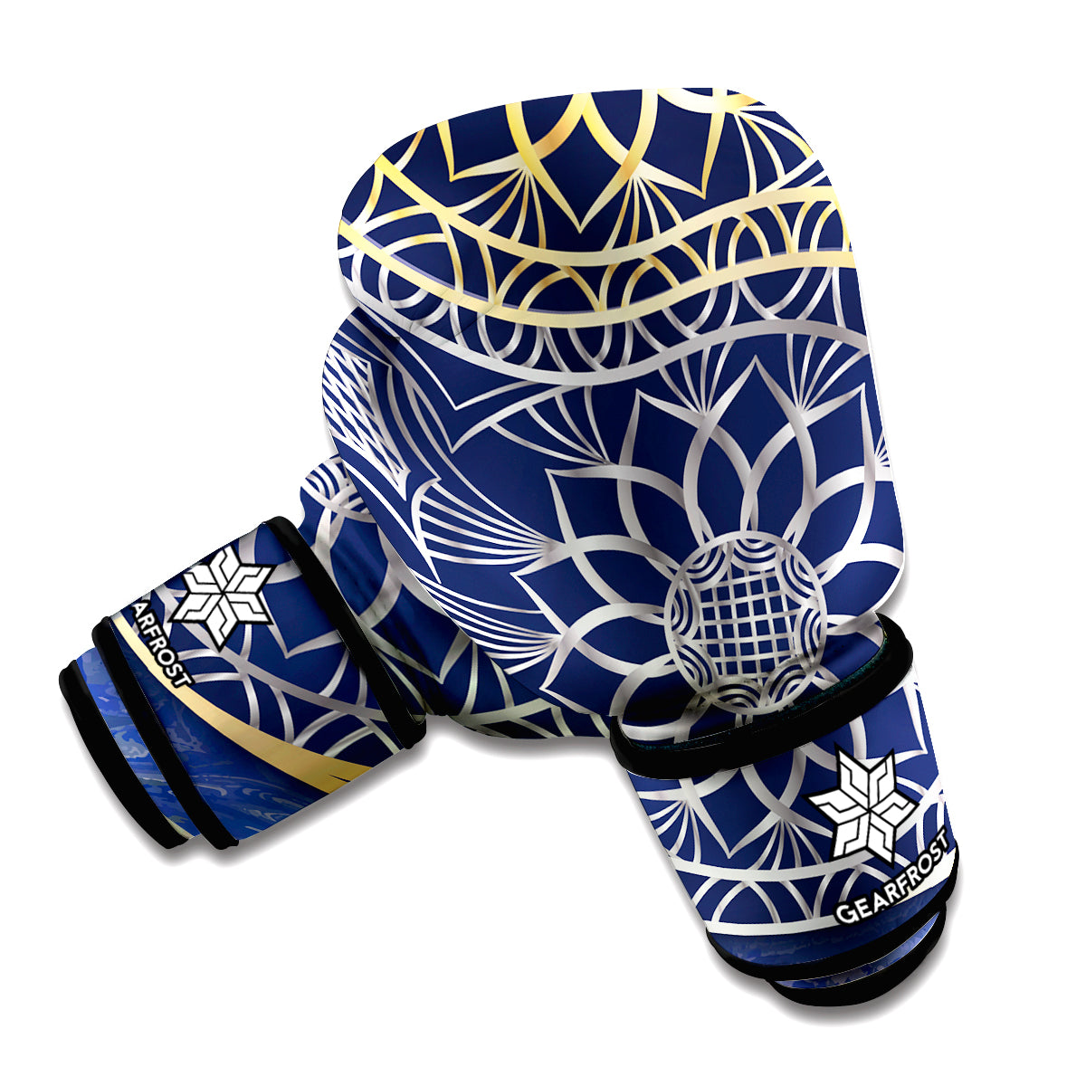 Gold And Grey Yin Yang Flower Print Boxing Gloves