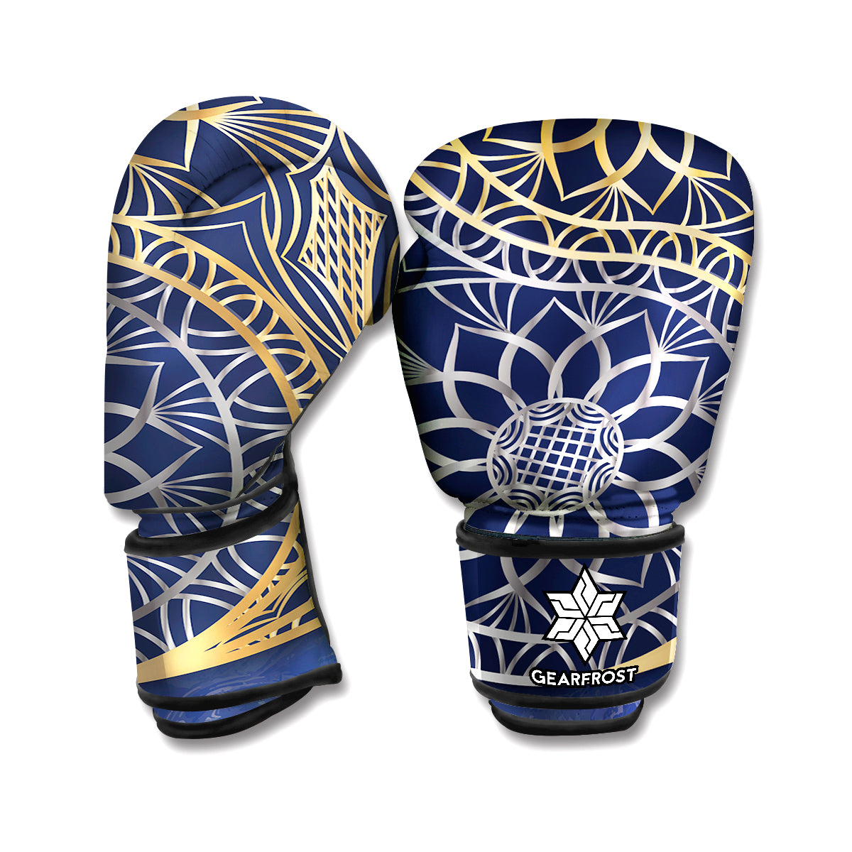 Gold And Grey Yin Yang Flower Print Boxing Gloves