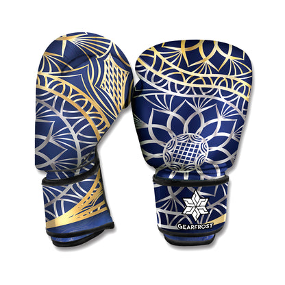 Gold And Grey Yin Yang Flower Print Boxing Gloves
