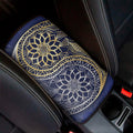 Gold And Grey Yin Yang Flower Print Car Center Console Cover
