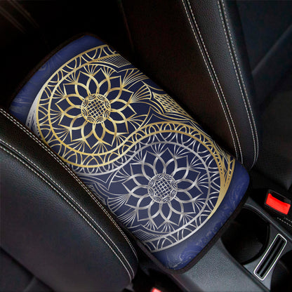 Gold And Grey Yin Yang Flower Print Car Center Console Cover