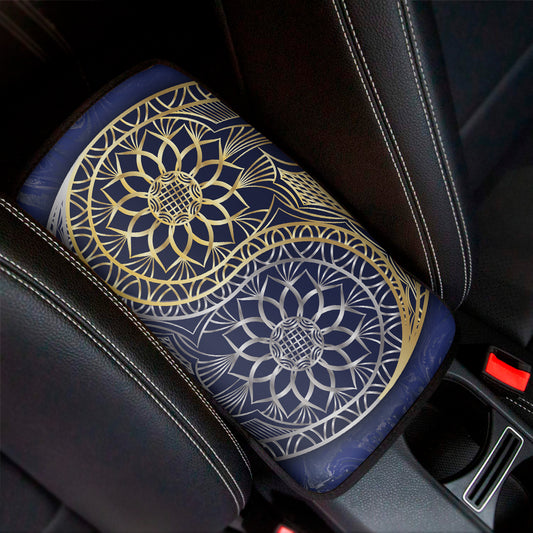 Gold And Grey Yin Yang Flower Print Car Center Console Cover