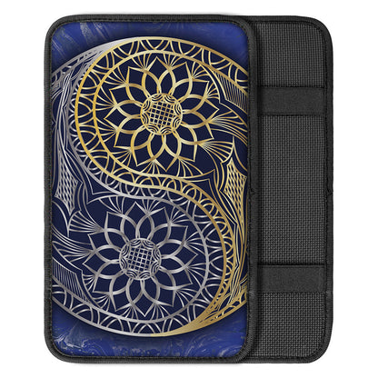 Gold And Grey Yin Yang Flower Print Car Center Console Cover