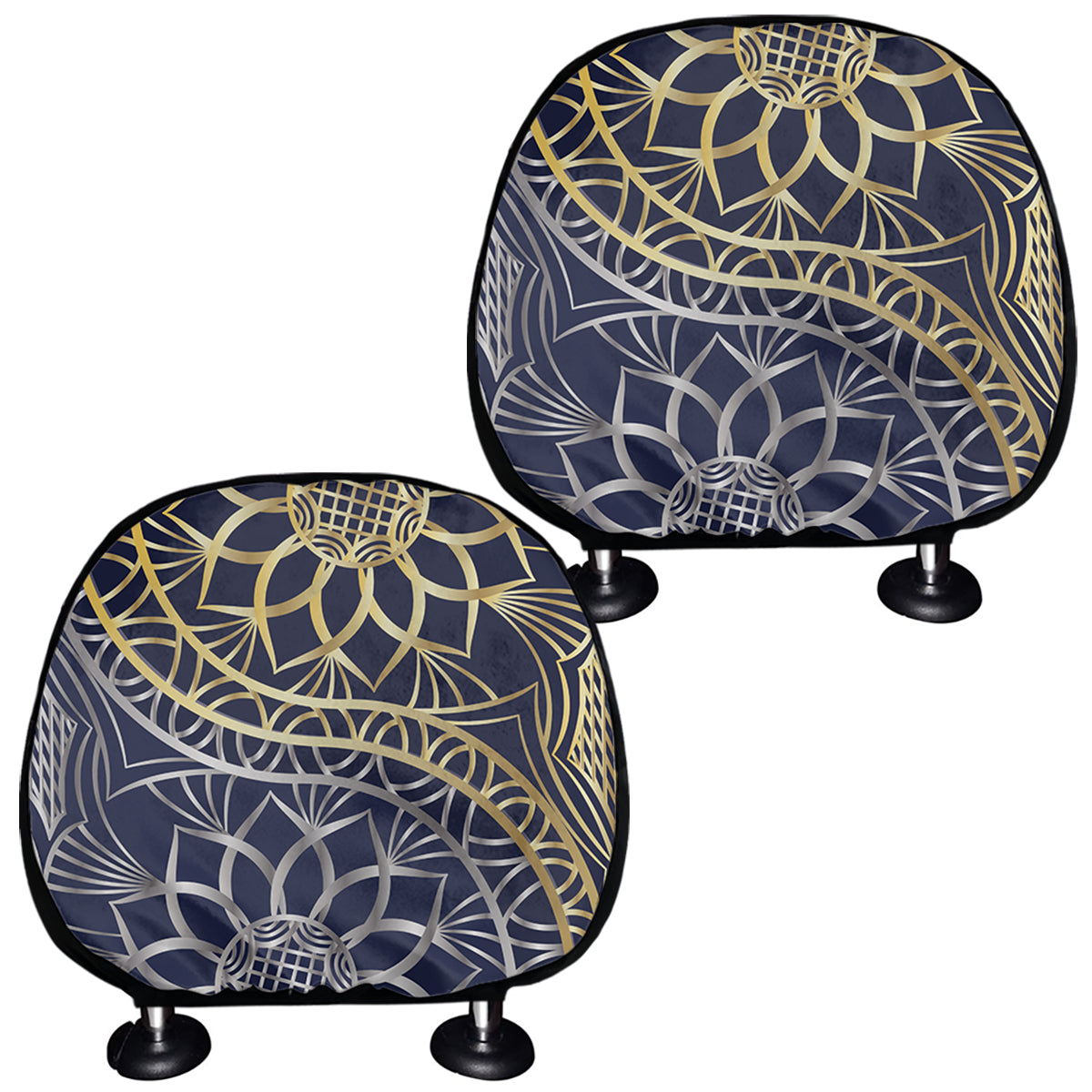 Gold And Grey Yin Yang Flower Print Car Headrest Covers