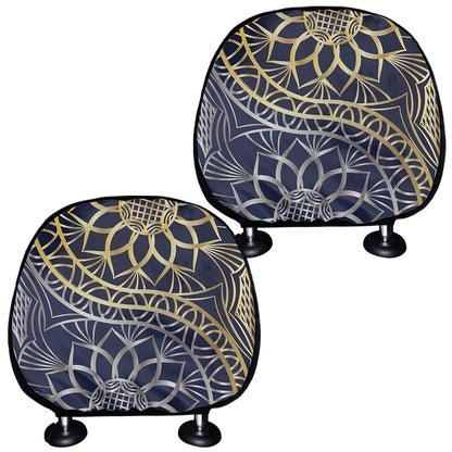 Gold And Grey Yin Yang Flower Print Car Headrest Covers