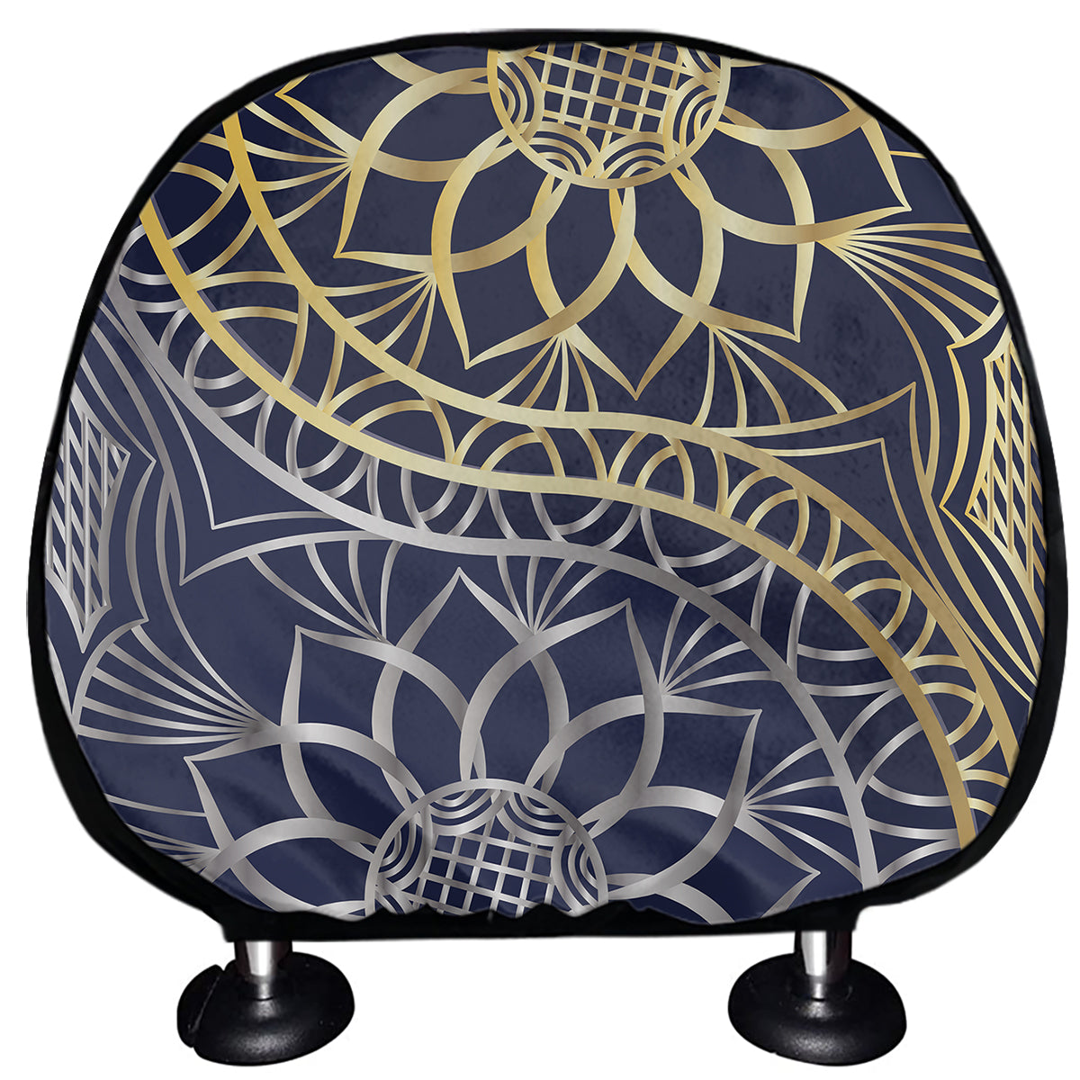 Gold And Grey Yin Yang Flower Print Car Headrest Covers