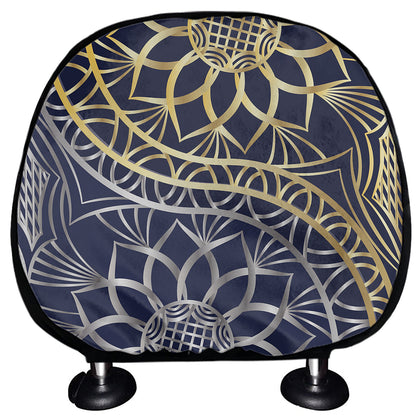 Gold And Grey Yin Yang Flower Print Car Headrest Covers