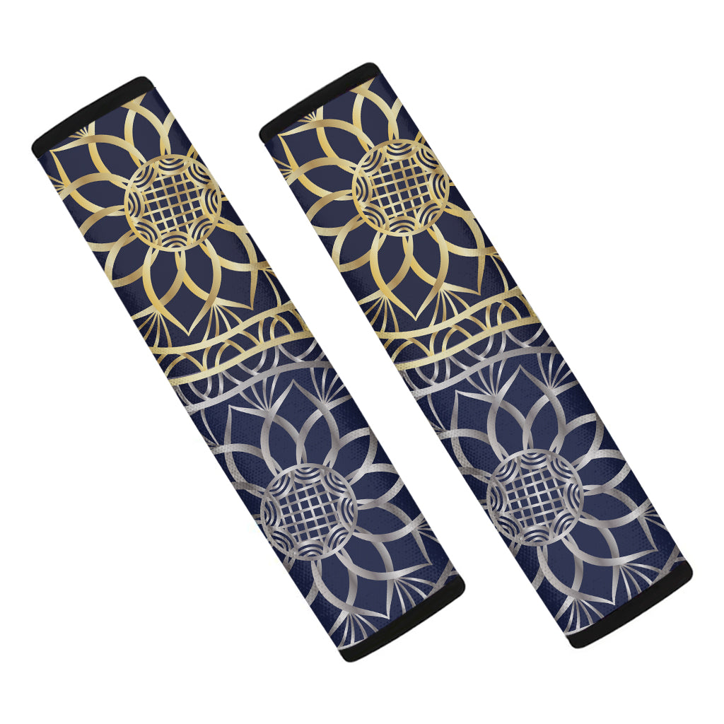 Gold And Grey Yin Yang Flower Print Car Seat Belt Covers