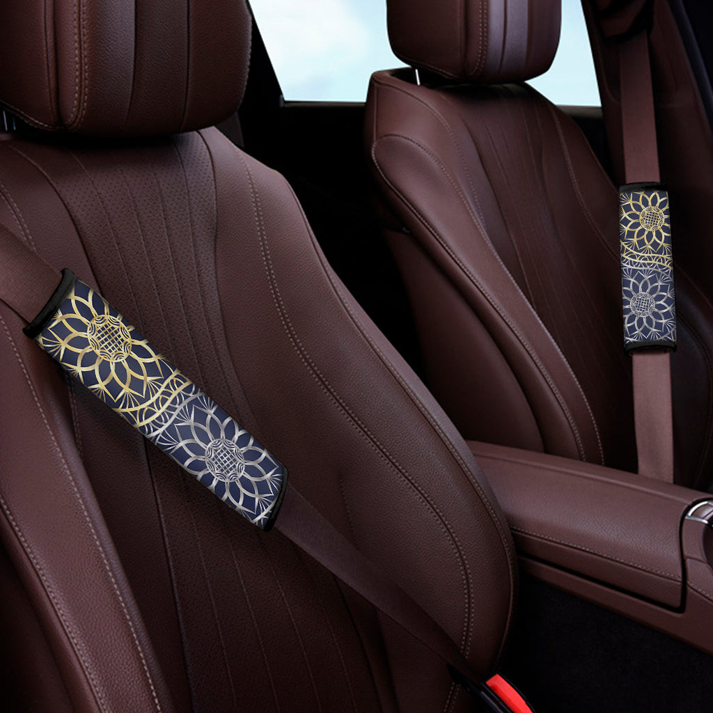 Gold And Grey Yin Yang Flower Print Car Seat Belt Covers