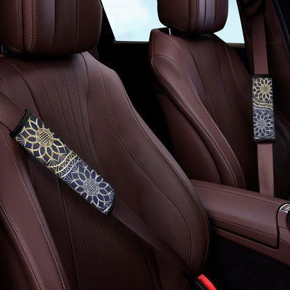 Gold And Grey Yin Yang Flower Print Car Seat Belt Covers