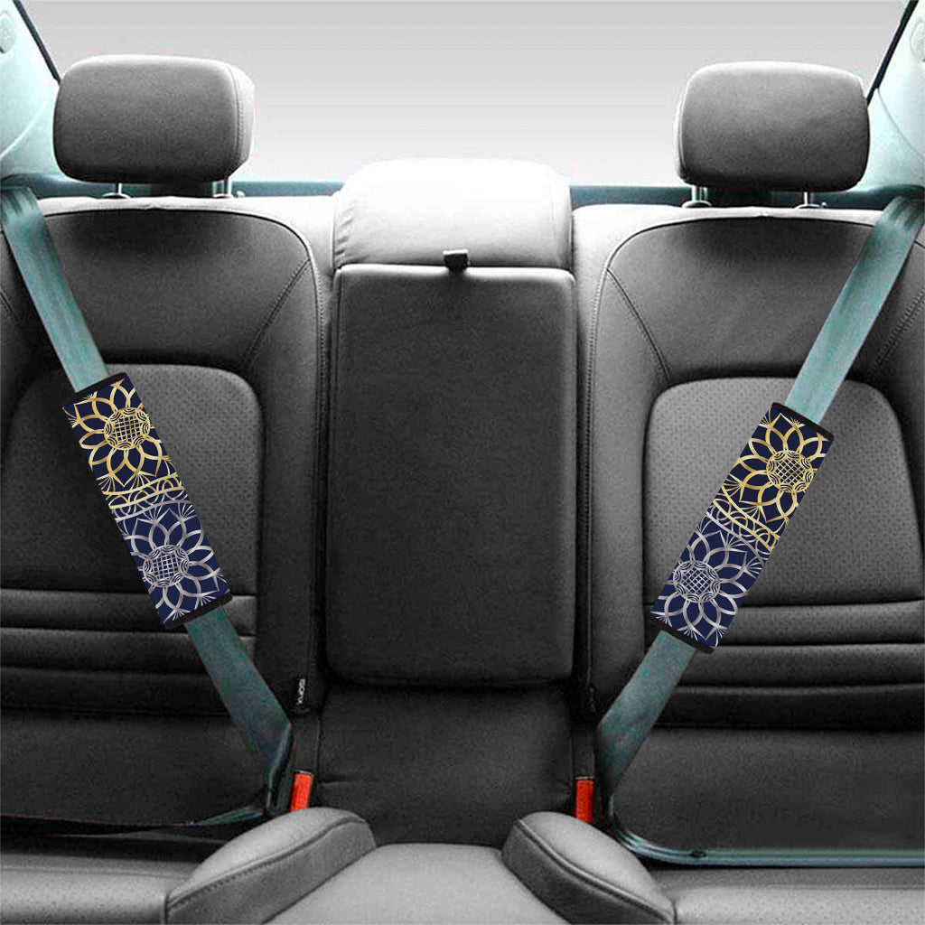 Gold And Grey Yin Yang Flower Print Car Seat Belt Covers