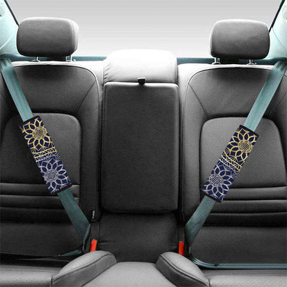 Gold And Grey Yin Yang Flower Print Car Seat Belt Covers