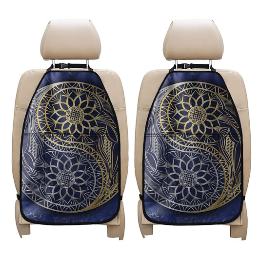 Gold And Grey Yin Yang Flower Print Car Seat Organizers