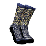 Gold And Grey Yin Yang Flower Print Crew Socks