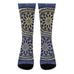 Gold And Grey Yin Yang Flower Print Crew Socks