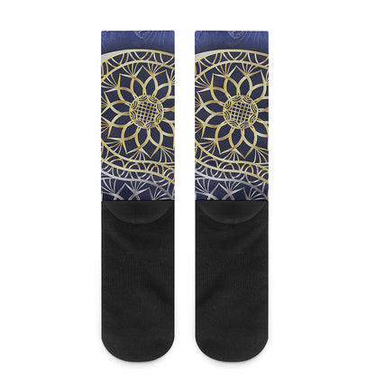 Gold And Grey Yin Yang Flower Print Crew Socks