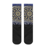 Gold And Grey Yin Yang Flower Print Crew Socks