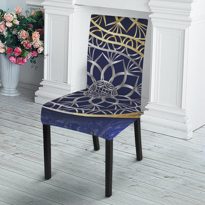 Gold And Grey Yin Yang Flower Print Dining Chair Slipcover