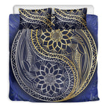 Gold And Grey Yin Yang Flower Print Duvet Cover Bedding Set