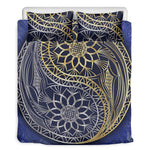 Gold And Grey Yin Yang Flower Print Duvet Cover Bedding Set