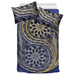 Gold And Grey Yin Yang Flower Print Duvet Cover Bedding Set