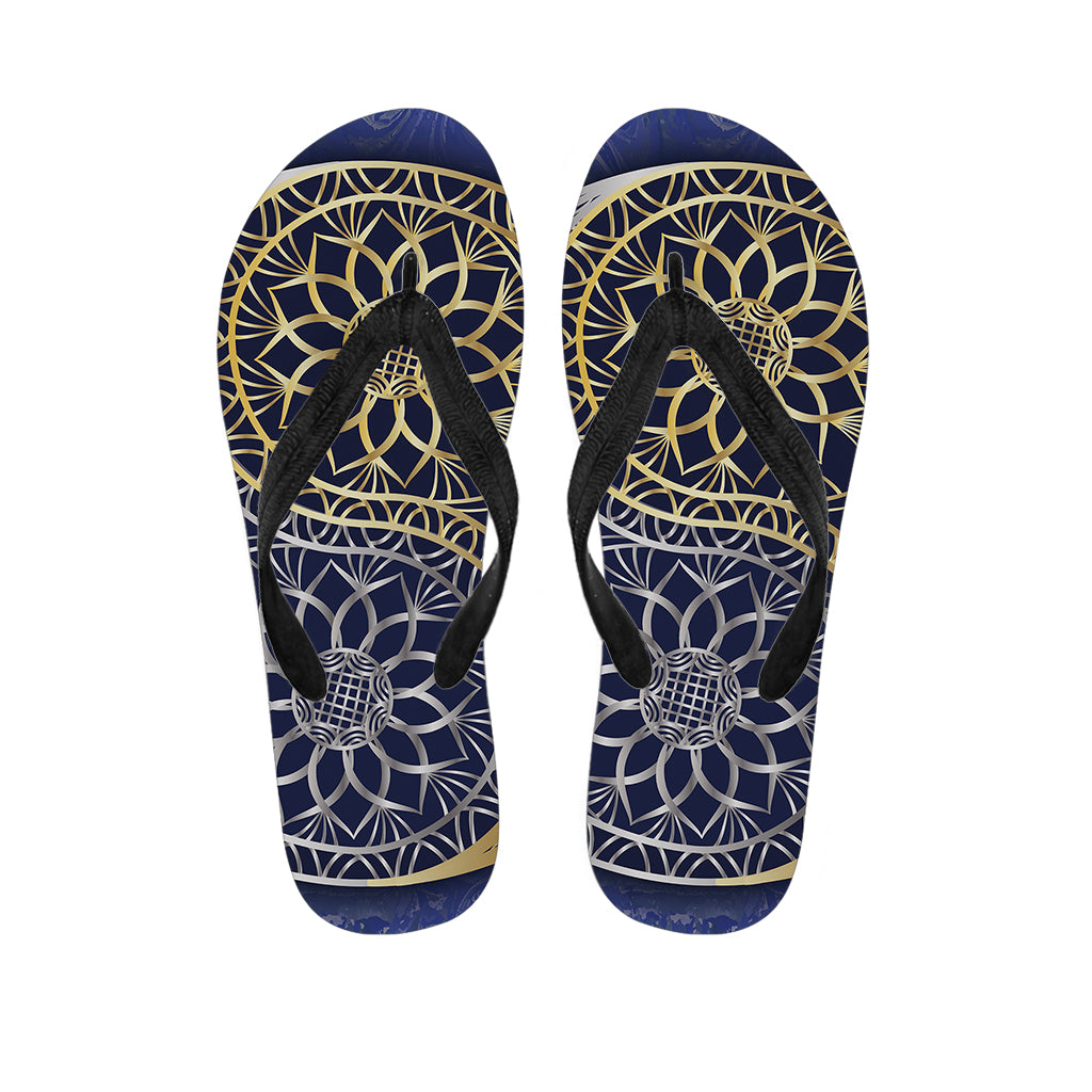 Gold And Grey Yin Yang Flower Print Flip Flops