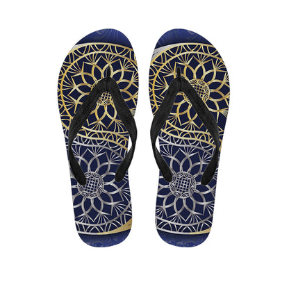 Gold And Grey Yin Yang Flower Print Flip Flops