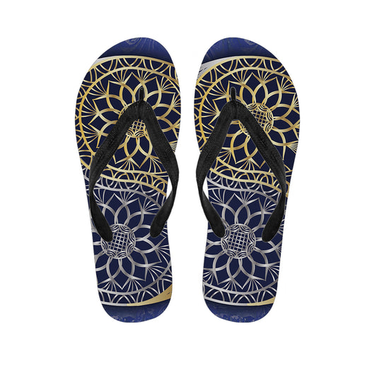 Gold And Grey Yin Yang Flower Print Flip Flops