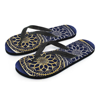 Gold And Grey Yin Yang Flower Print Flip Flops