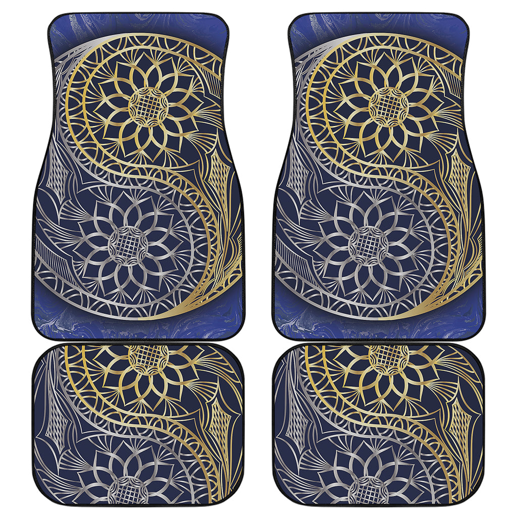 Gold And Grey Yin Yang Flower Print Front and Back Car Floor Mats