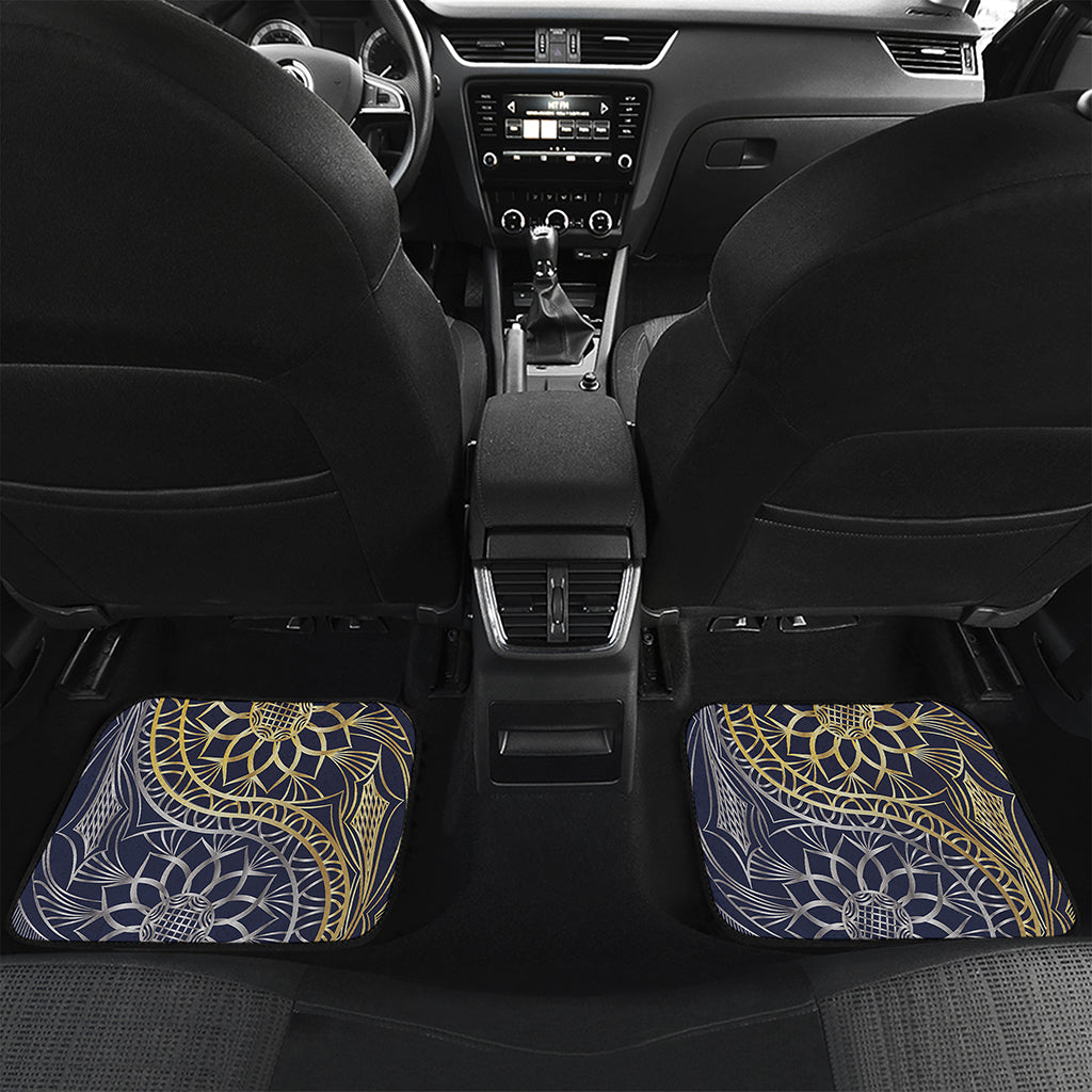 Gold And Grey Yin Yang Flower Print Front and Back Car Floor Mats