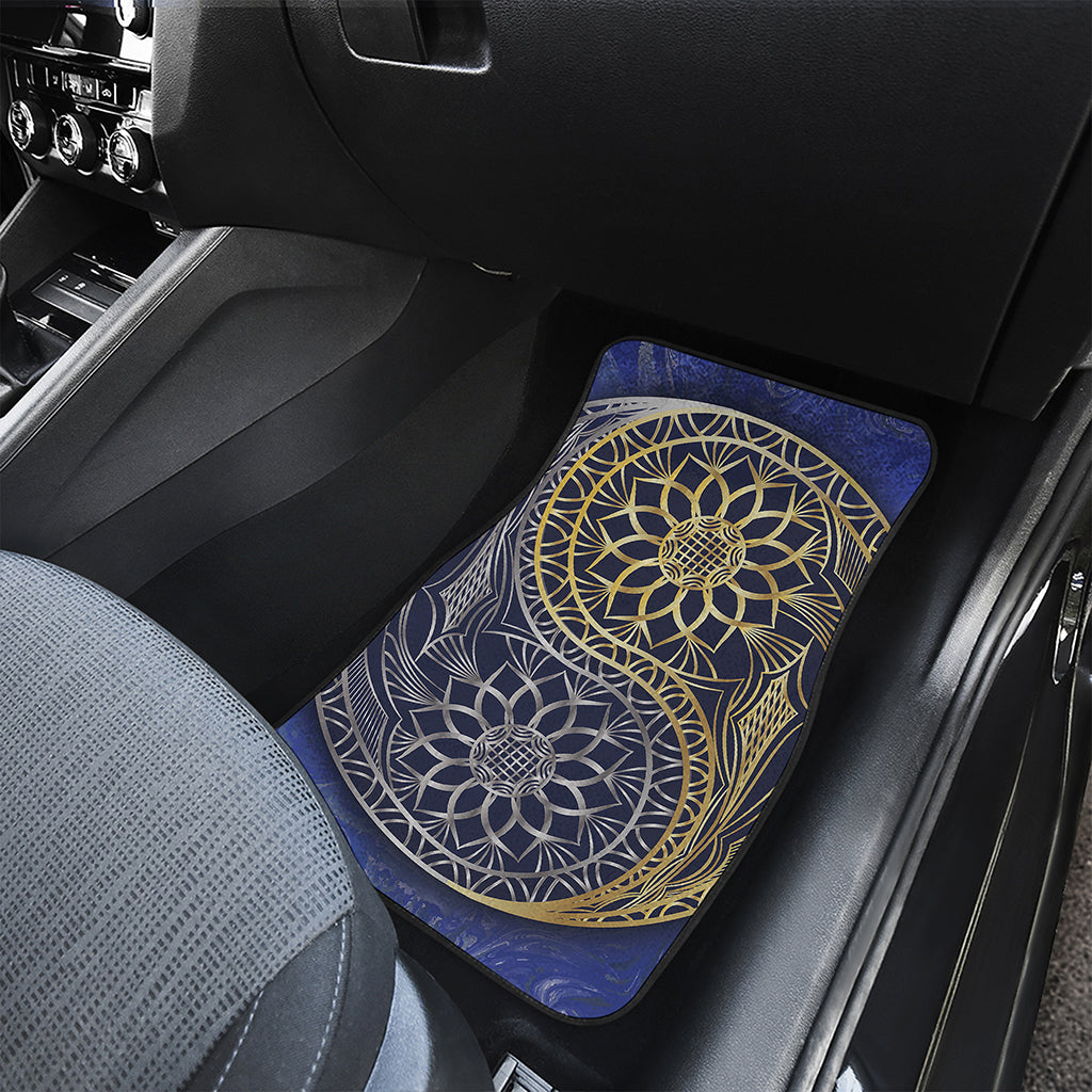 Gold And Grey Yin Yang Flower Print Front and Back Car Floor Mats