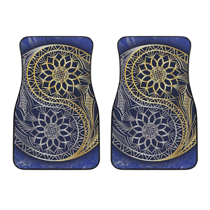 Gold And Grey Yin Yang Flower Print Front Car Floor Mats